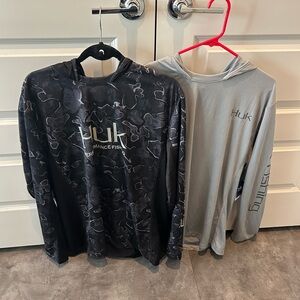 Huk Fishing Men's Icon Hannibal Black Large Long Sleeve Hooded Shirt Bundle